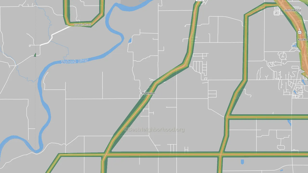Prairieton, IN Map of Noise Levels in Prairieton