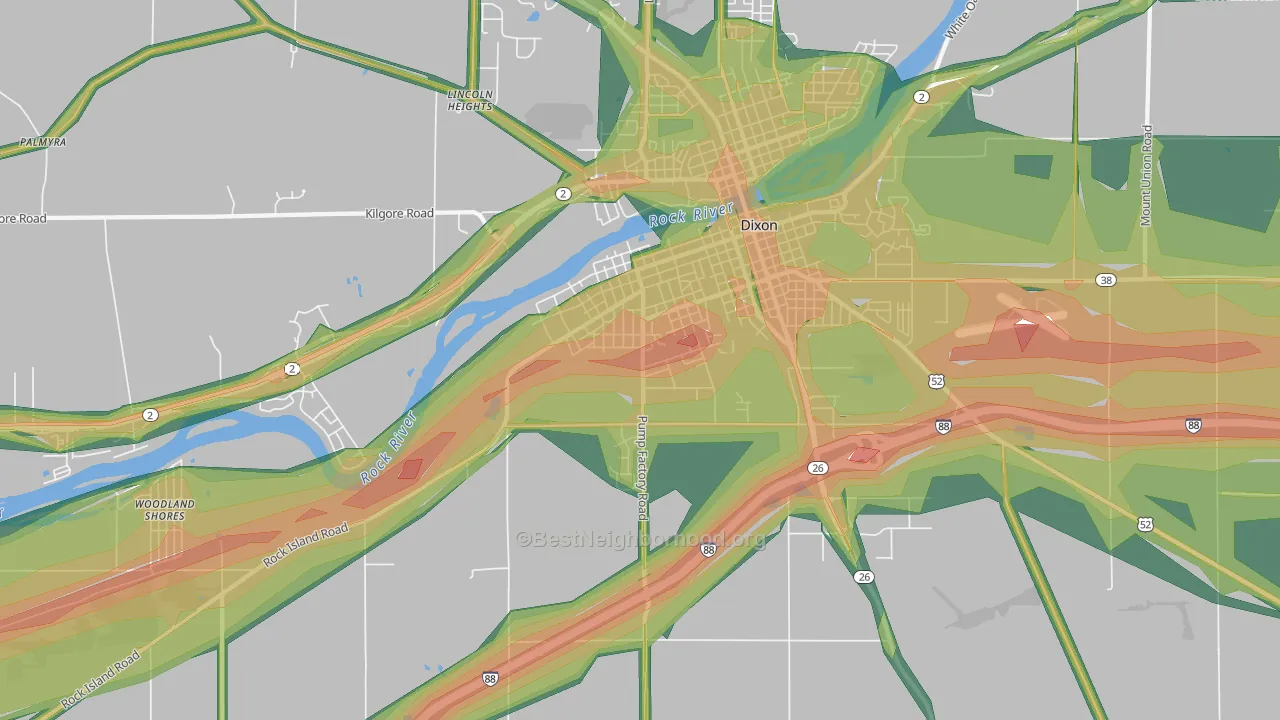 Prairieville, IL Map of Noise Levels in Prairieville