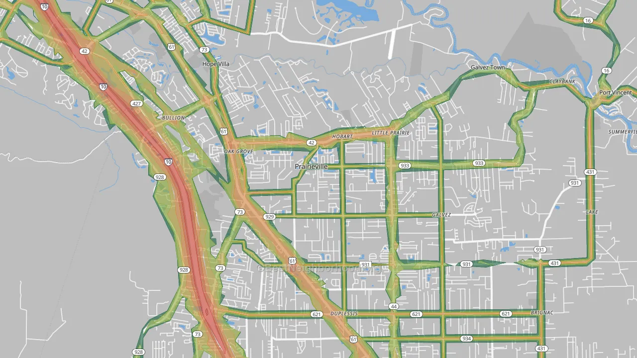Prairieville, LA Map of Noise Levels in Prairieville