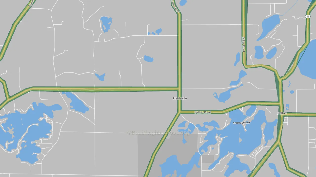Prairieville, MI Map of Noise Levels in Prairieville