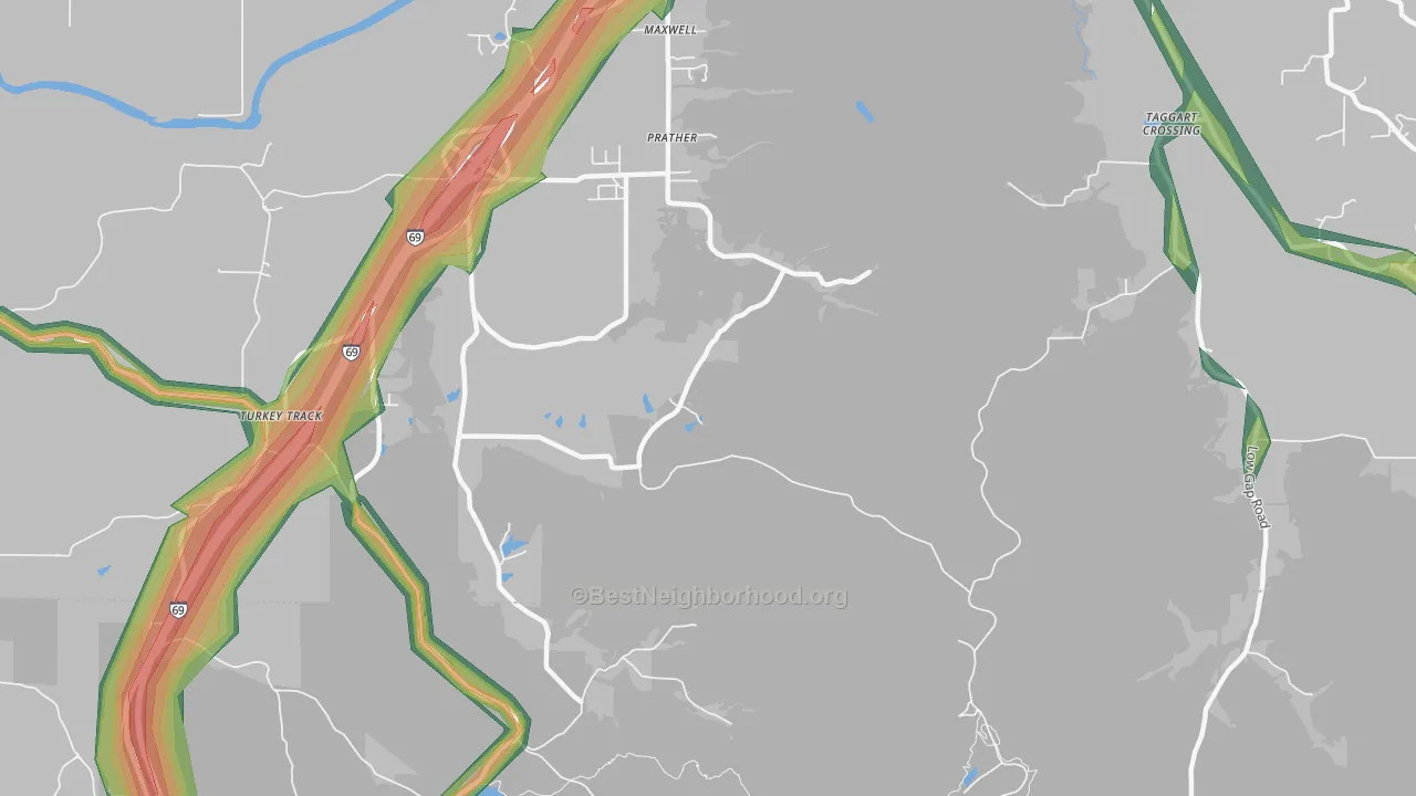 Prather, IN Map of Noise Levels in Prather