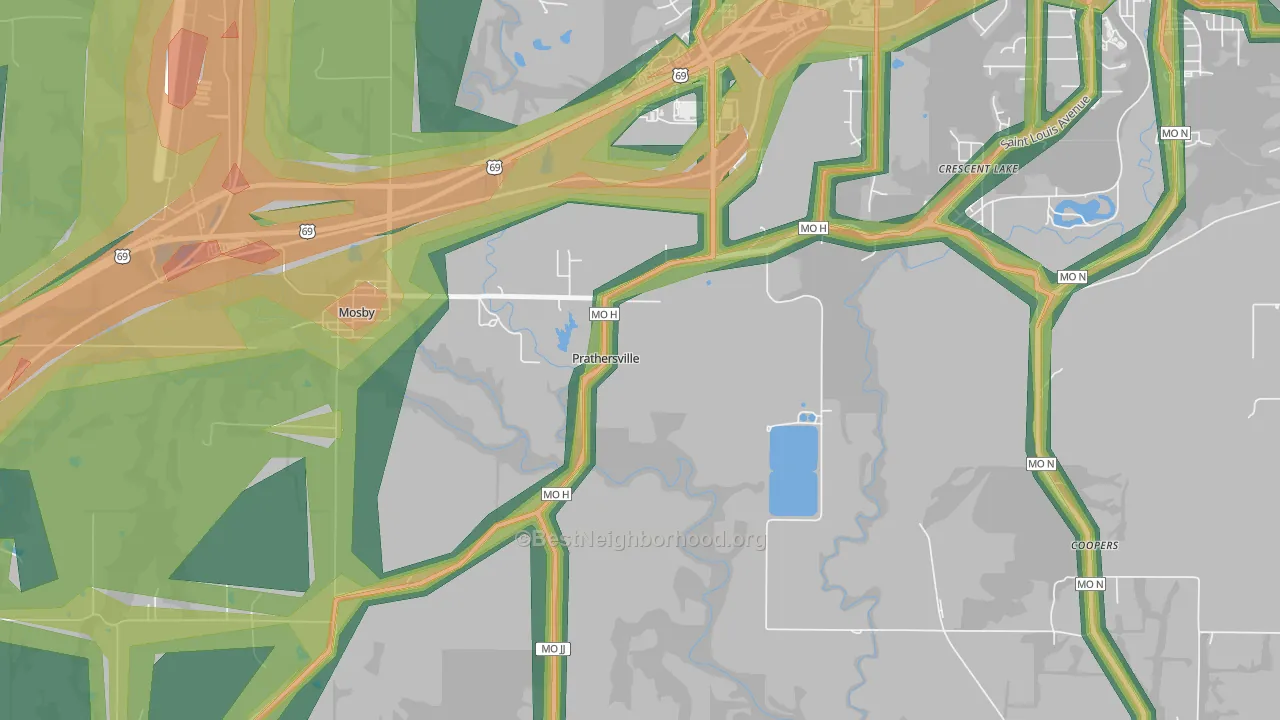 Prathersville, MO Map of Noise Levels in Prathersville