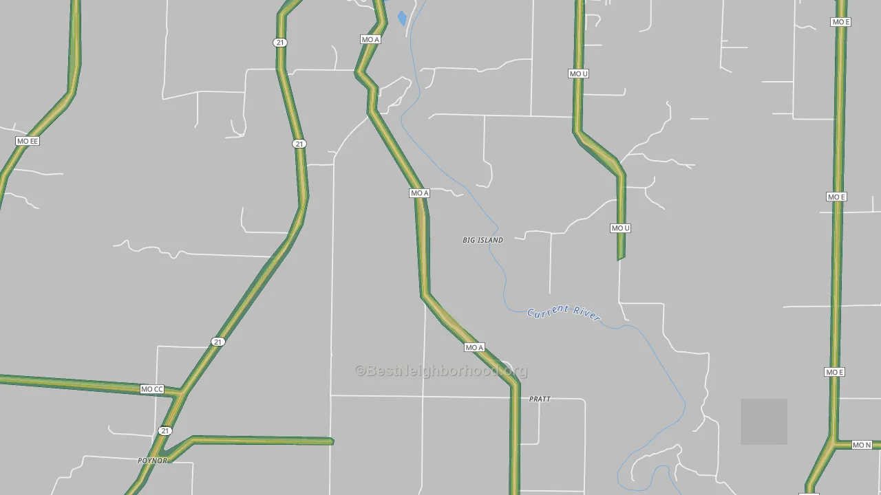 Pratt, MO Map of Noise Levels in Pratt