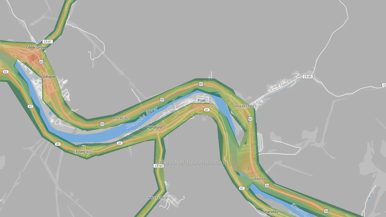 Pratt, WV Map of Noise Levels in Pratt