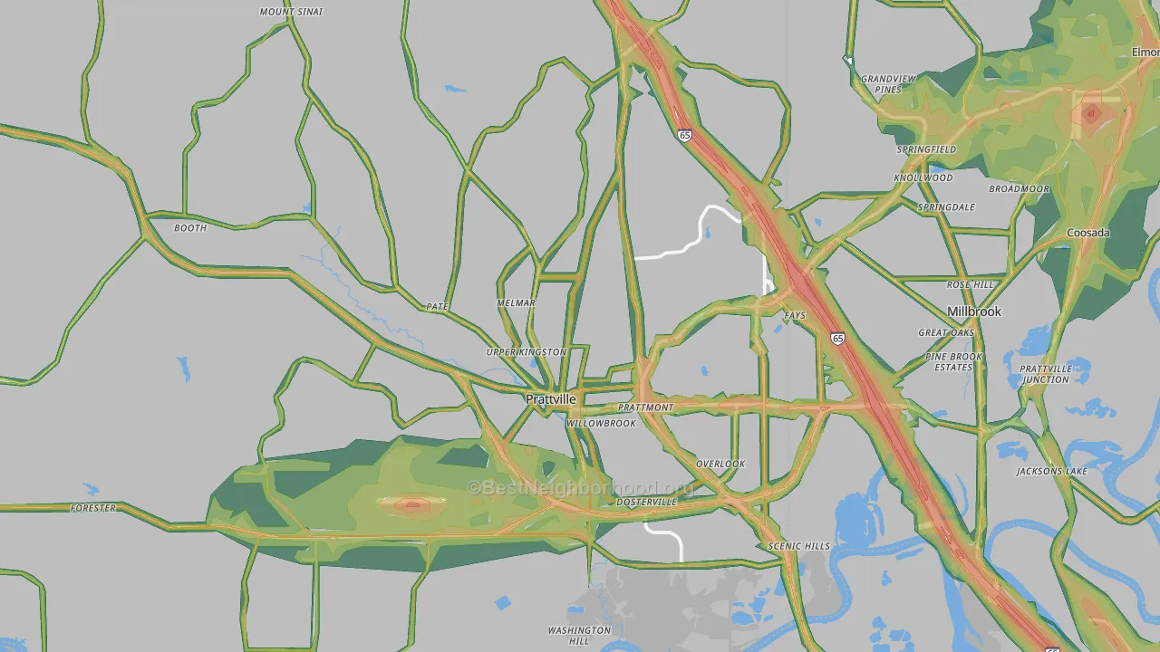 Prattville, AL Map of Noise Levels in Prattville