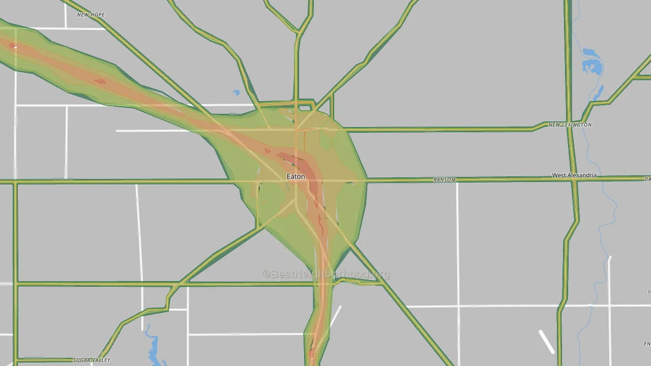 Preble County, OH Map of Noise Levels in Preble County