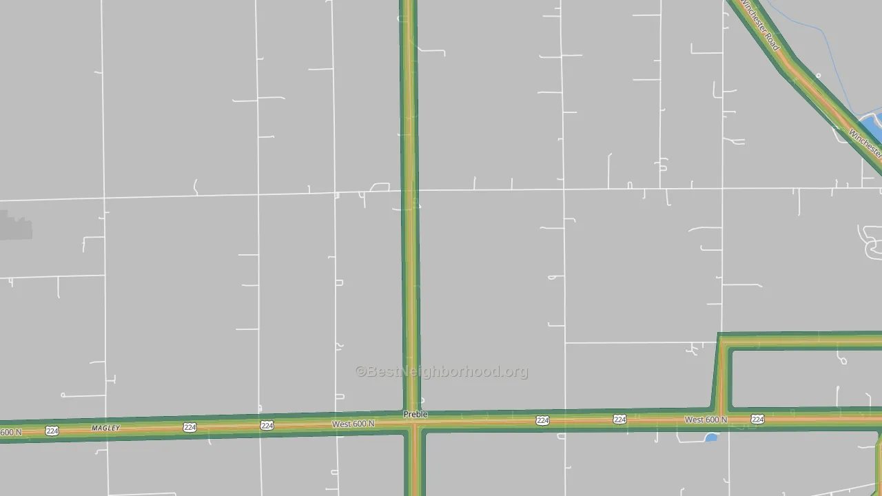 Preble, IN Map of Noise Levels in Preble