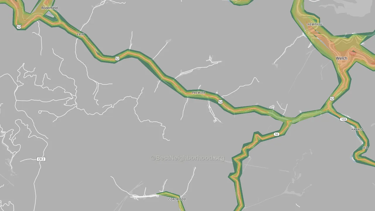 Premier, WV Map of Noise Levels in Premier