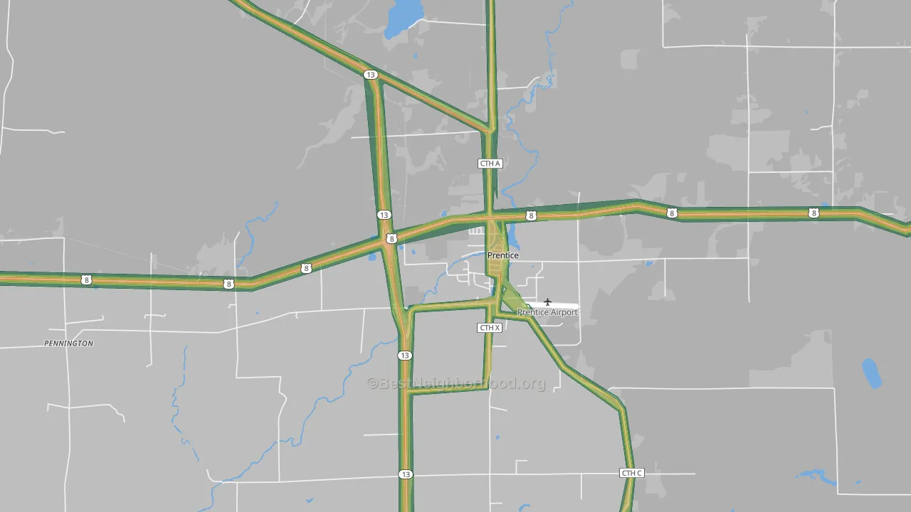 Prentice, WI Map of Noise Levels in Prentice