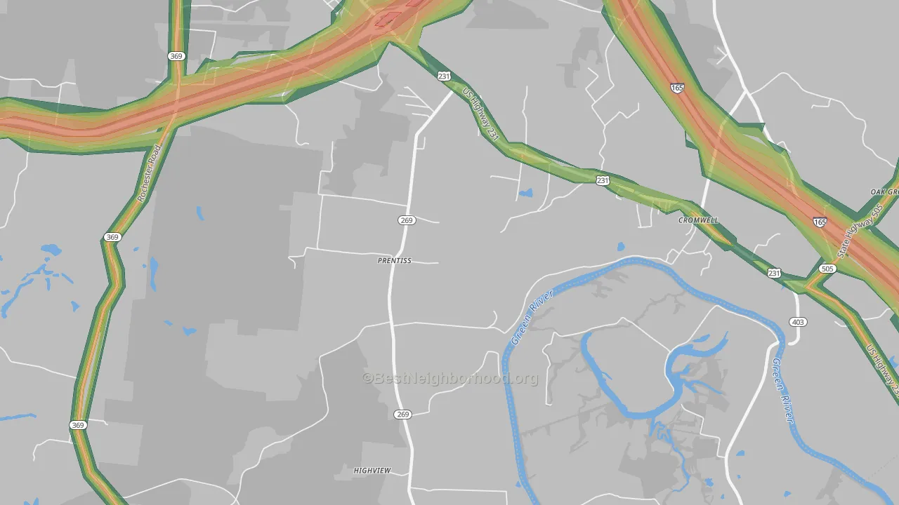 Prentiss, KY Map of Noise Levels in Prentiss