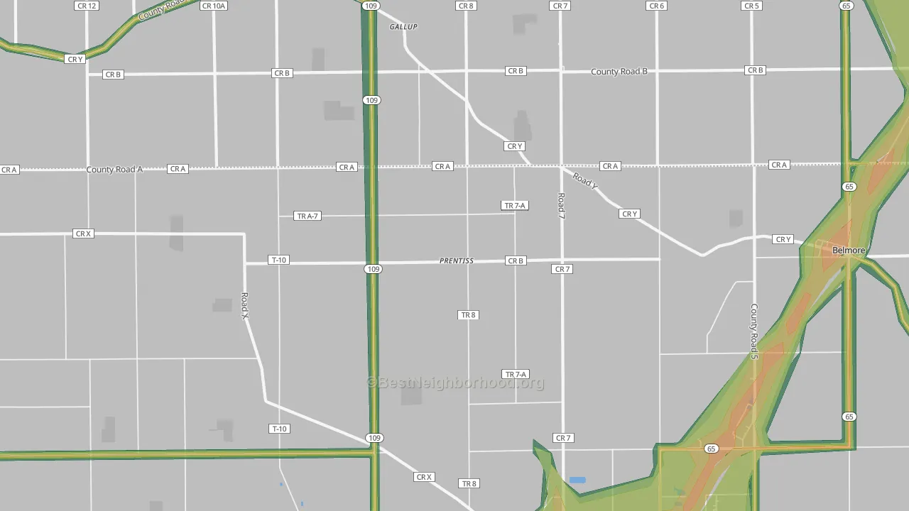 Prentiss, OH Map of Noise Levels in Prentiss