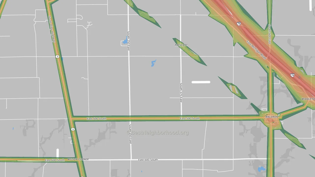 Prescott, IN Map of Noise Levels in Prescott