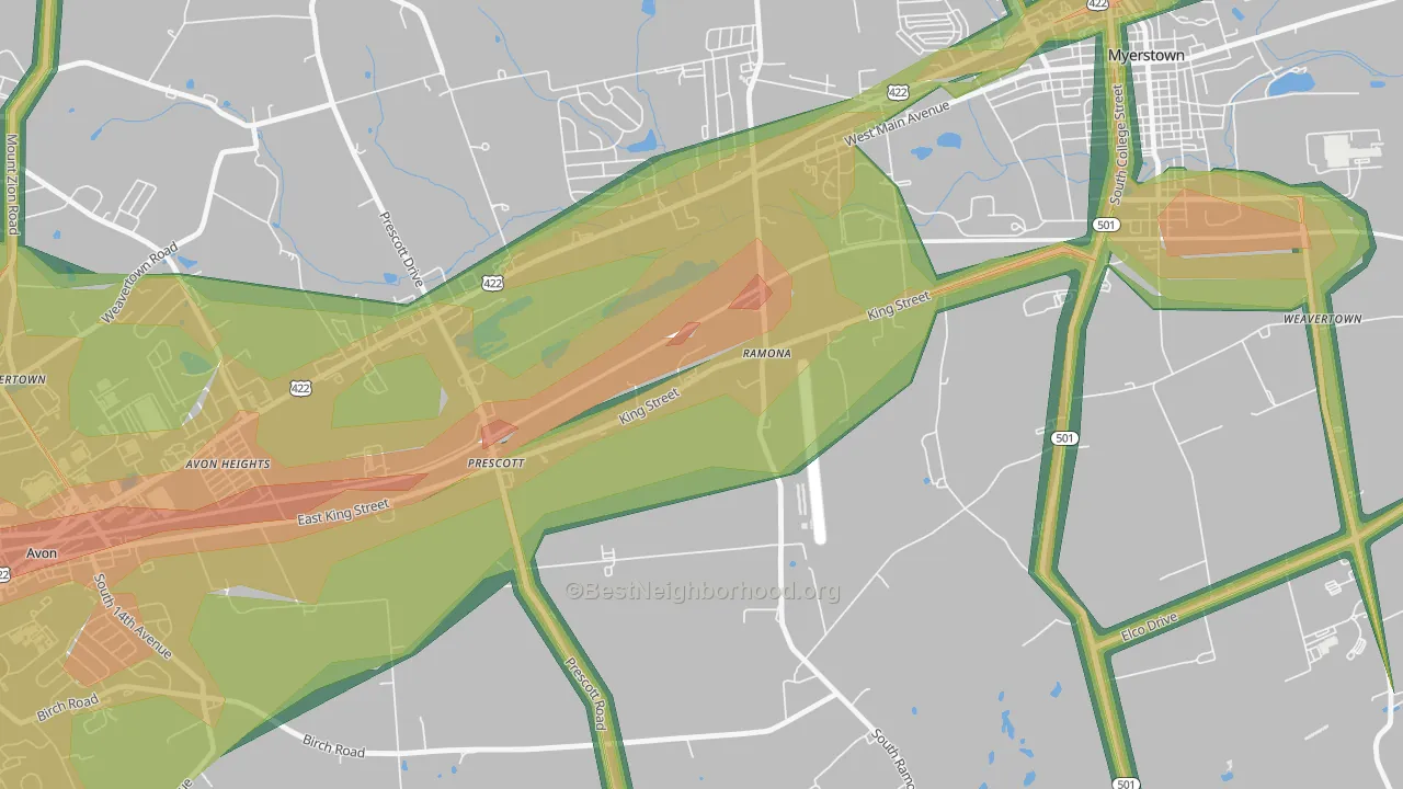 Prescott, PA Map of Noise Levels in Prescott