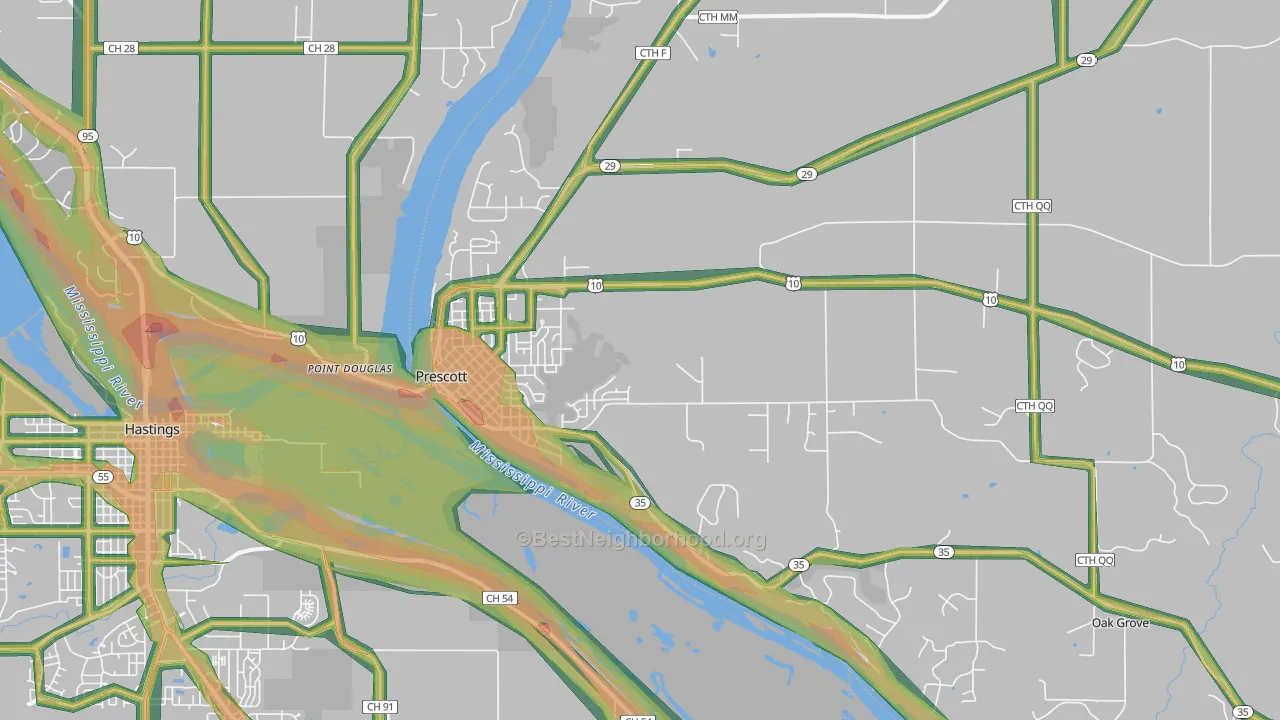 Prescott, WI Map of Noise Levels in Prescott