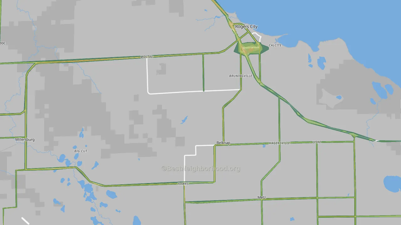 Presque Isle County, MI Map of Noise Levels in Presque Isle County