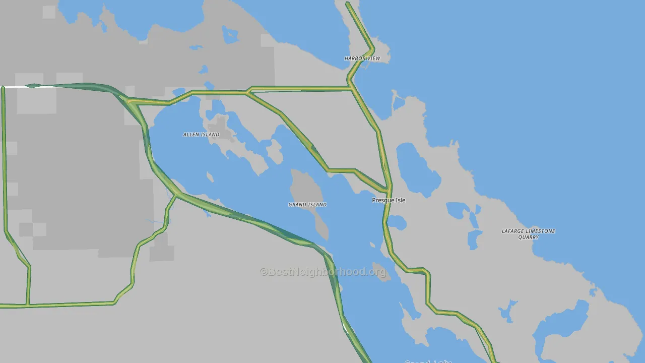Presque Isle, MI Map of Noise Levels in Presque Isle