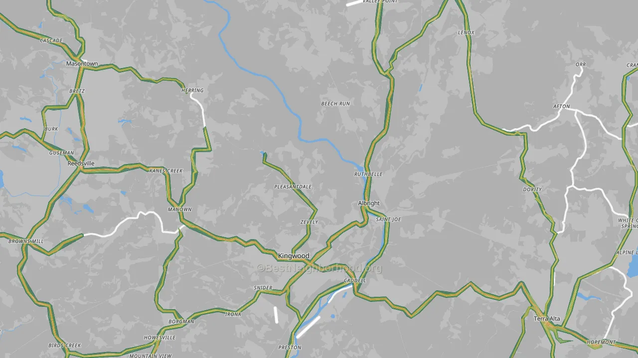 Preston County, WV Map of Noise Levels in Preston County