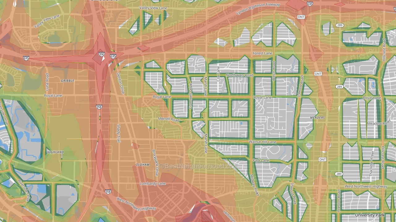 Preston Hollow, Dallas, TX Map of Noise Levels in Preston Hollow