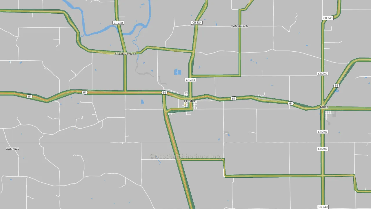 Preston, IA Map of Noise Levels in Preston