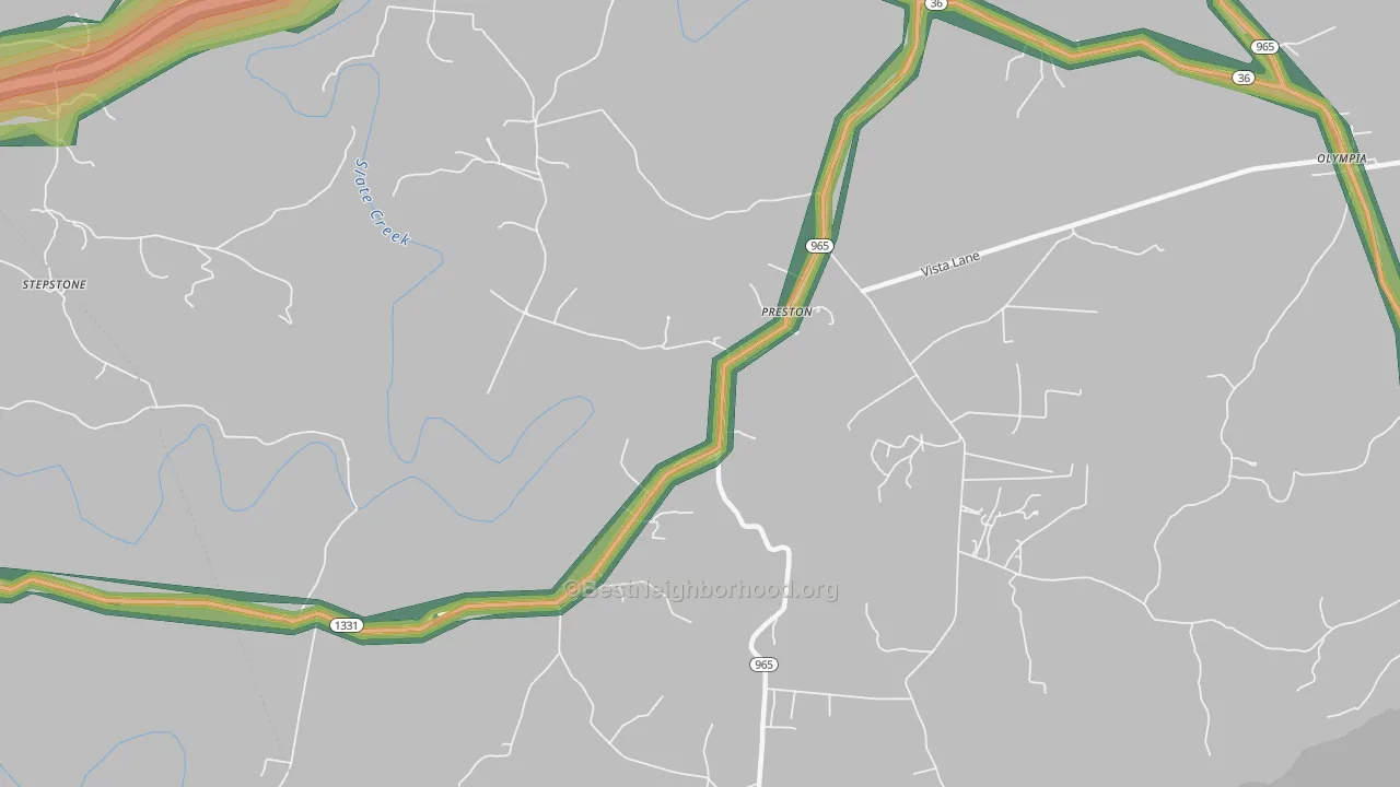 Preston, KY Map of Noise Levels in Preston