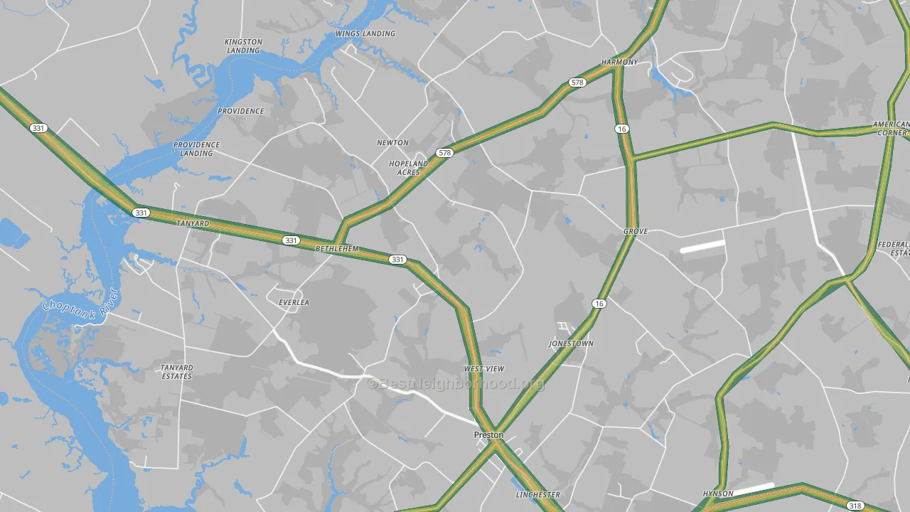 Preston, MD Map of Noise Levels in Preston
