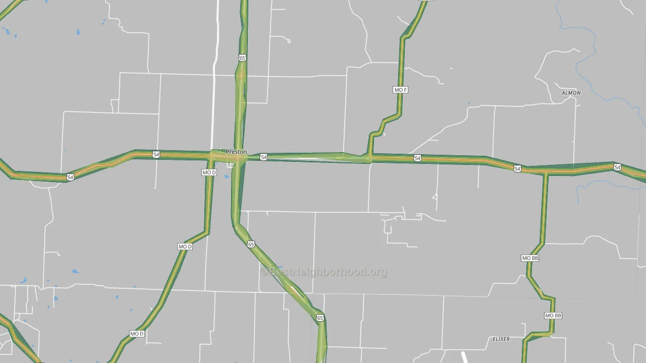 Preston, MO Map of Noise Levels in Preston
