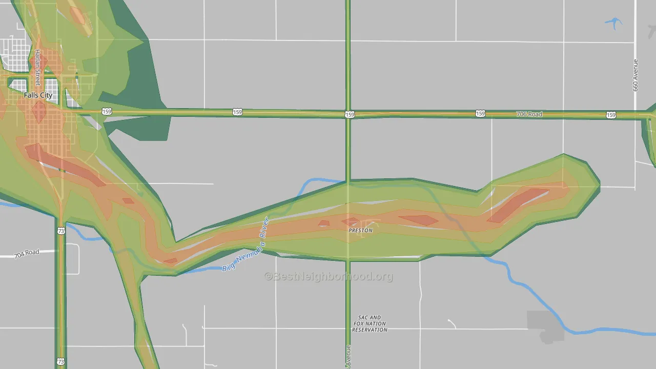 Preston, NE Map of Noise Levels in Preston