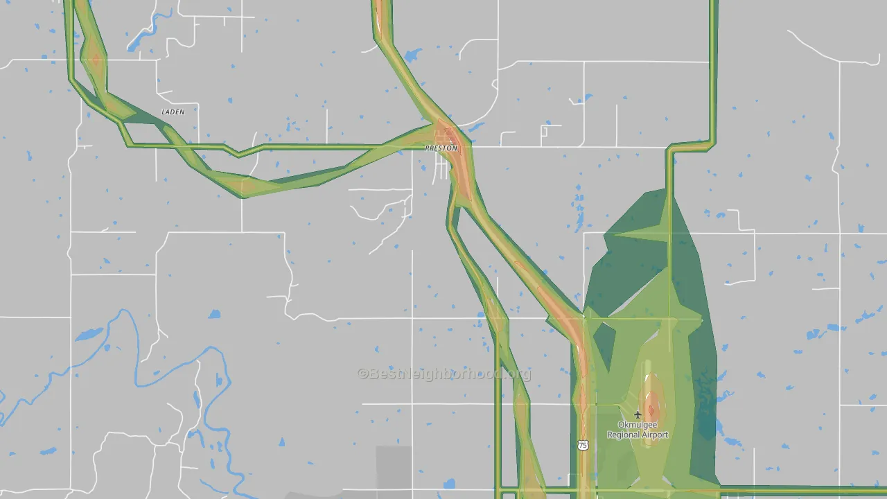 Preston, OK Map of Noise Levels in Preston
