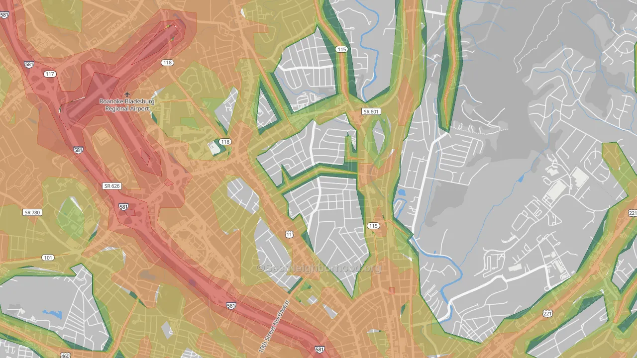 Preston Park, Roanoke, VA Map of Noise Levels in Preston Park