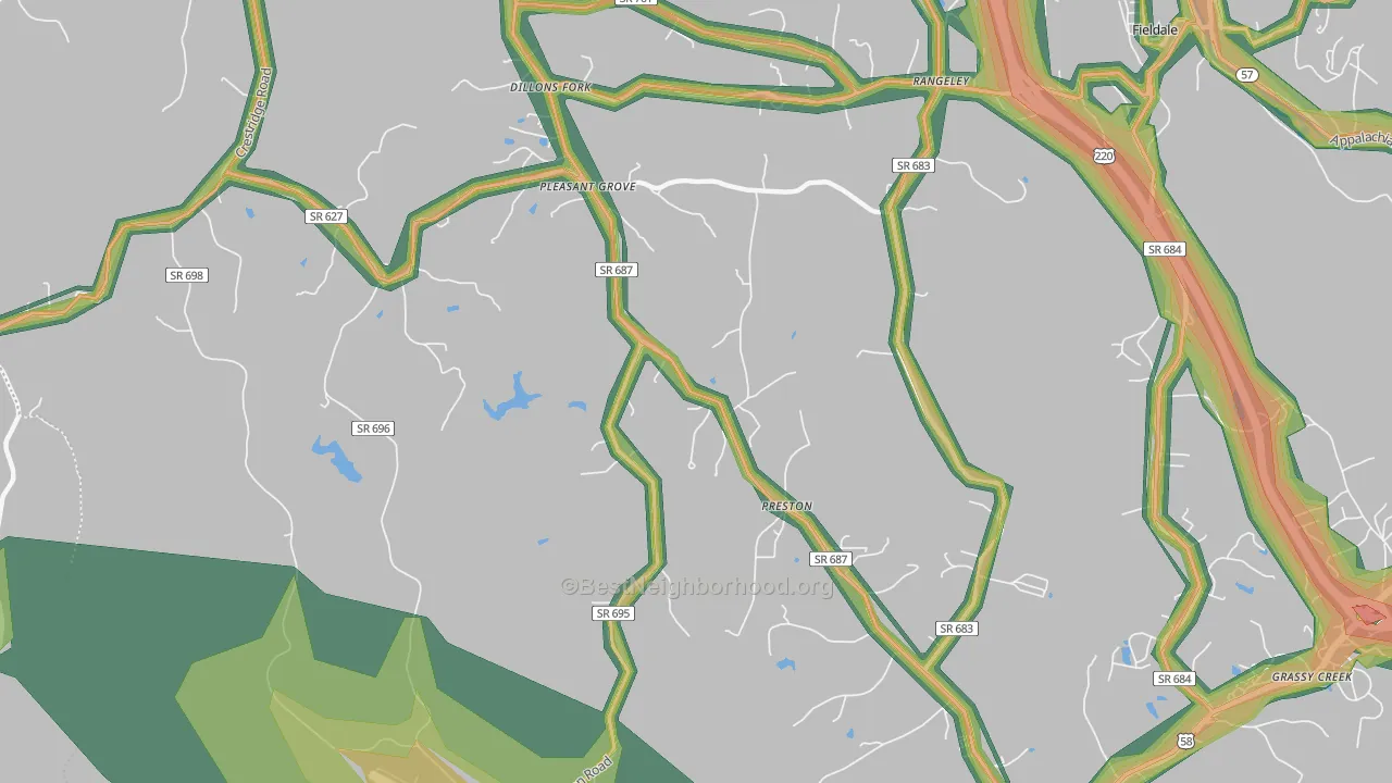 Preston, VA Map of Noise Levels in Preston