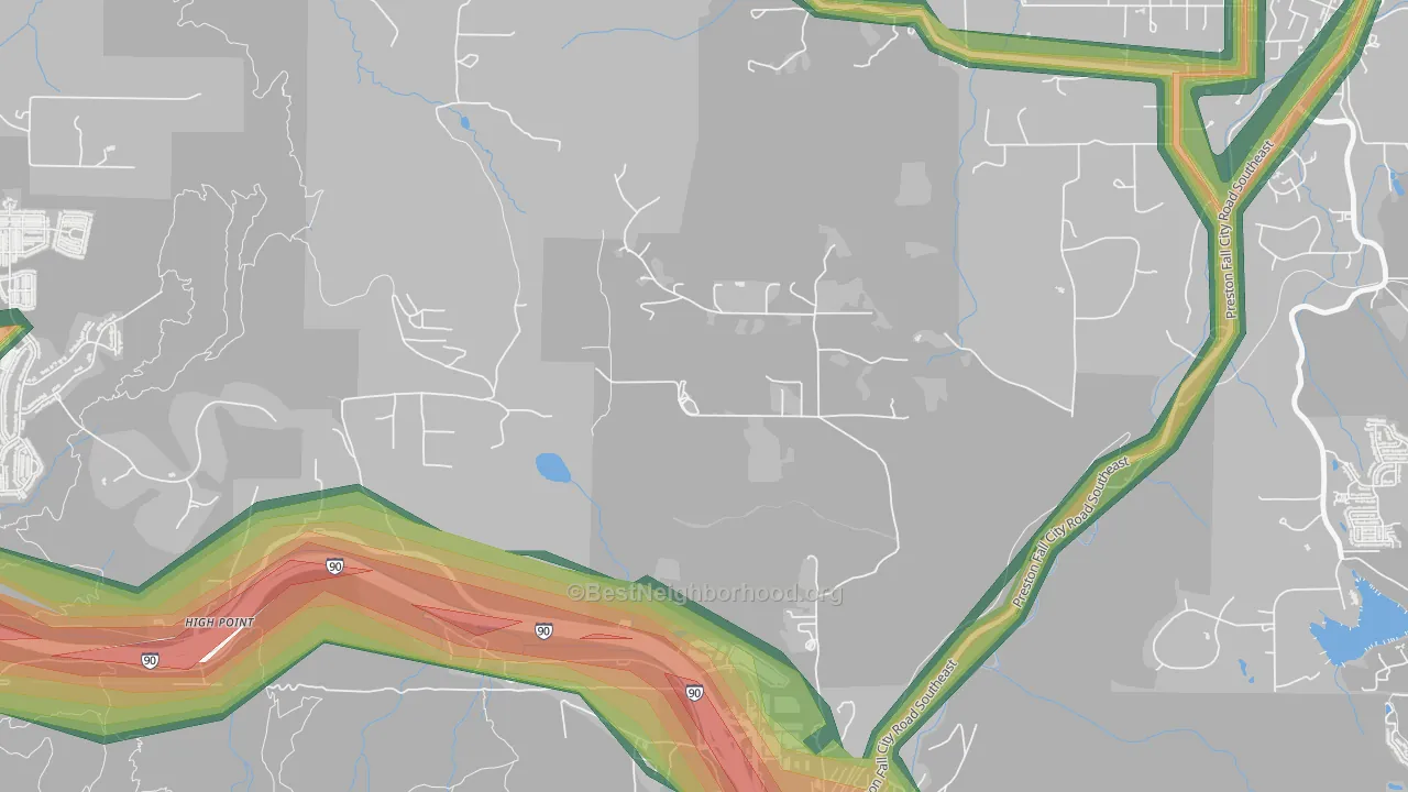 Preston, WA Map of Noise Levels in Preston