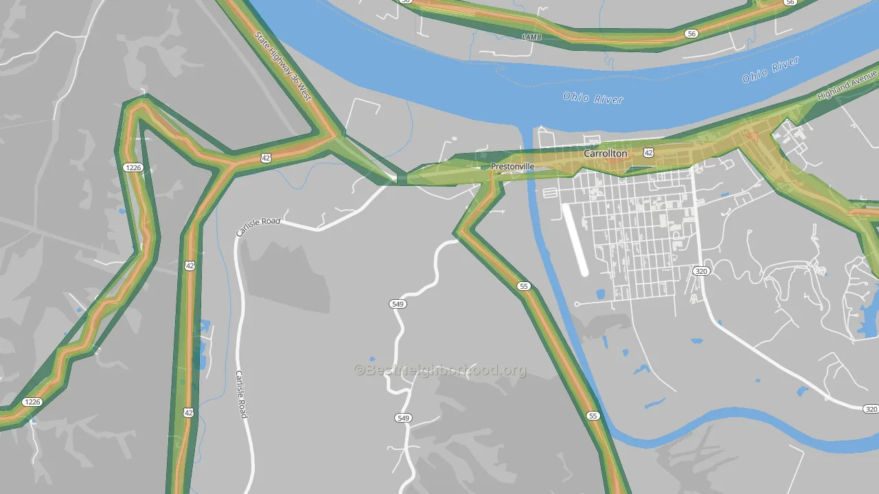 Prestonville, KY Map of Noise Levels in Prestonville