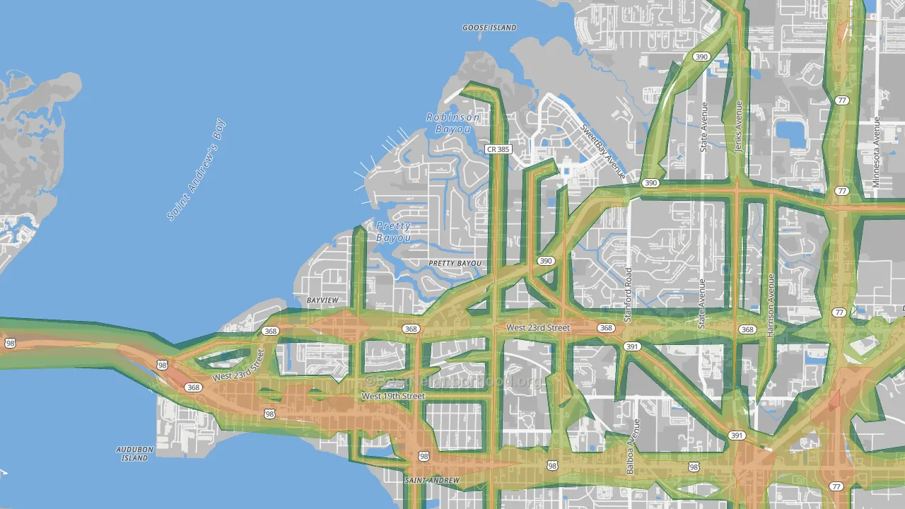 Pretty Bayou, FL Map of Noise Levels in Pretty Bayou