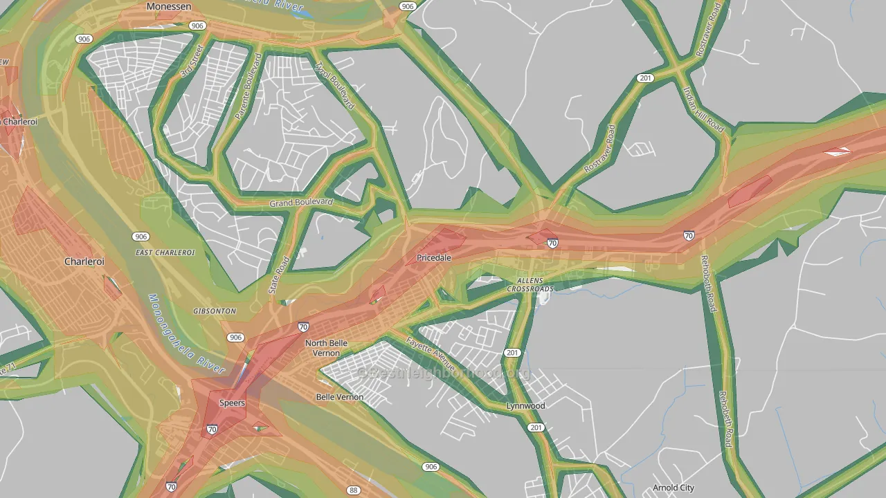 Pricedale, PA Map of Noise Levels in Pricedale