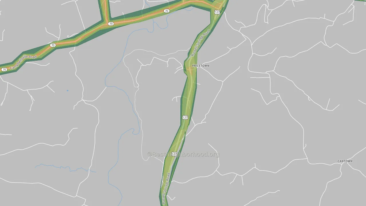 Pricetown, KY Map of Noise Levels in Pricetown