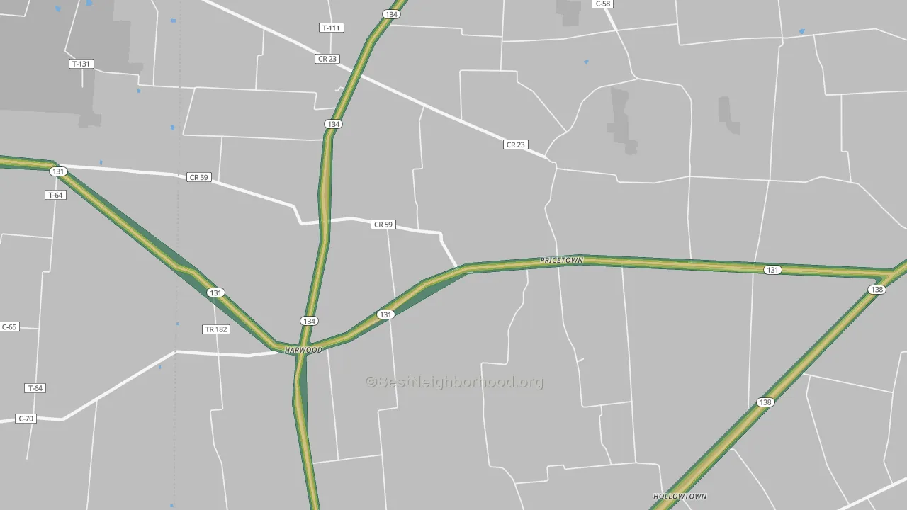 Pricetown, OH Map of Noise Levels in Pricetown