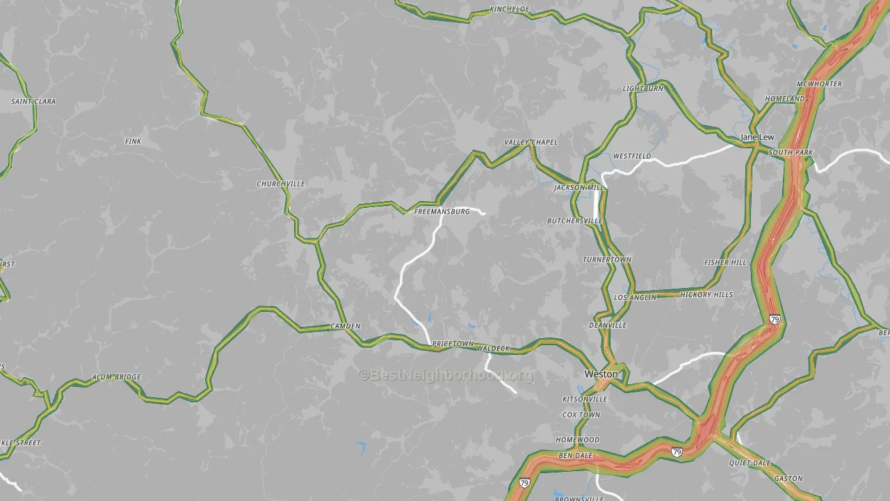 Pricetown, WV Map of Noise Levels in Pricetown