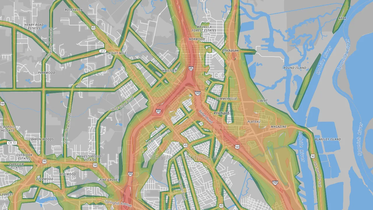 Prichard, AL Map of Noise Levels in Prichard