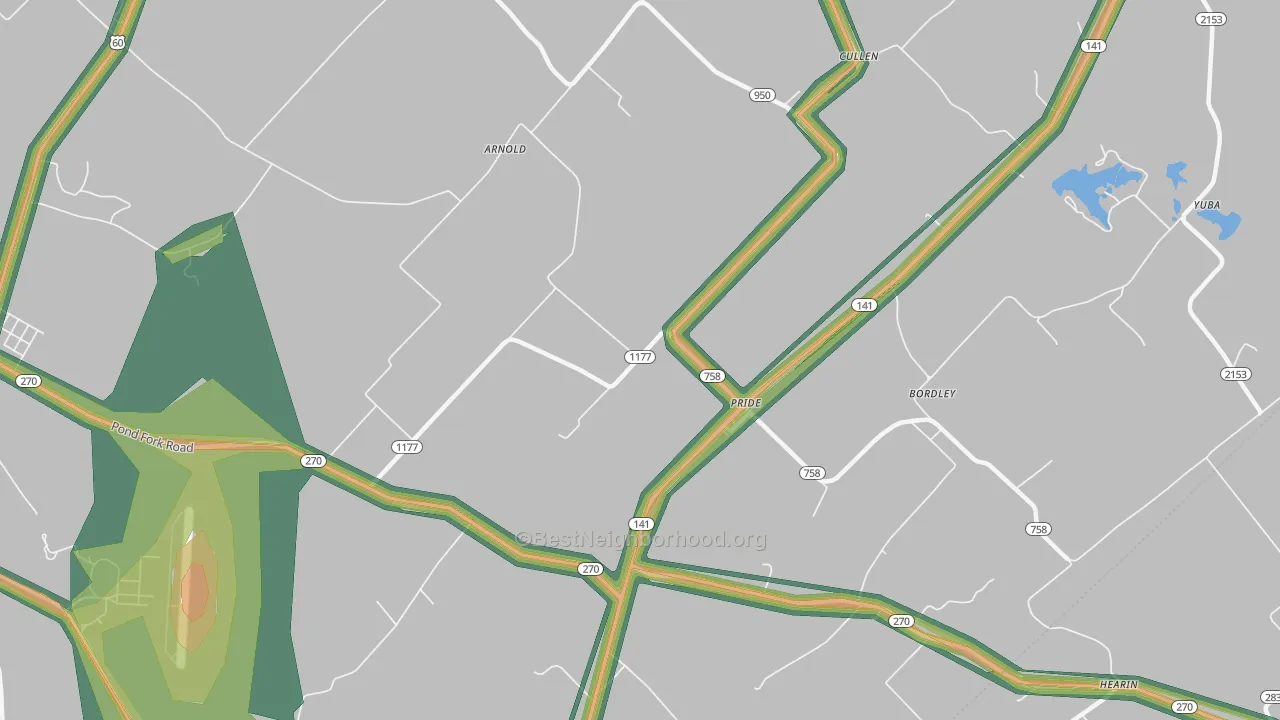 Pride, KY Map of Noise Levels in Pride