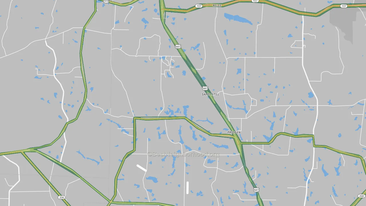 Pridgen, GA Map of Noise Levels in Pridgen