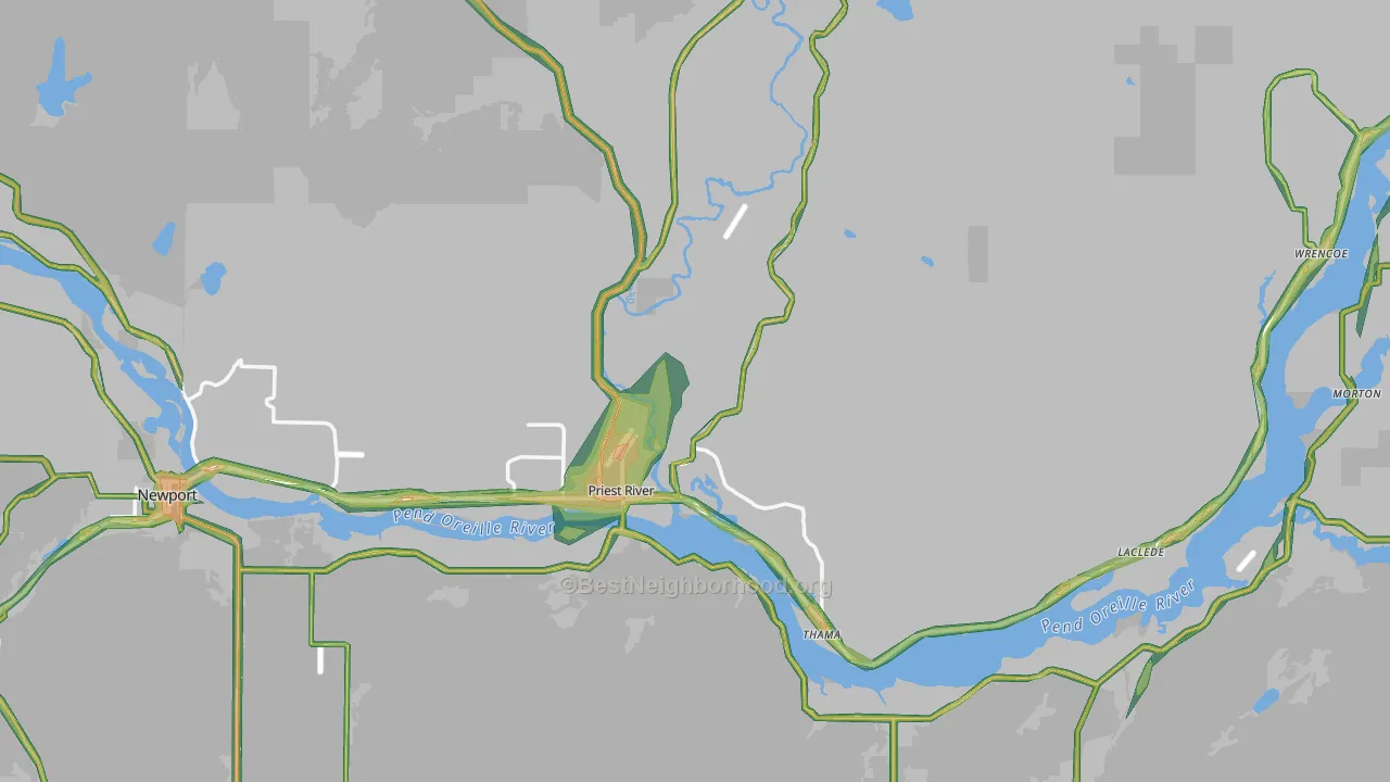 Priest River, ID Map of Noise Levels in Priest River