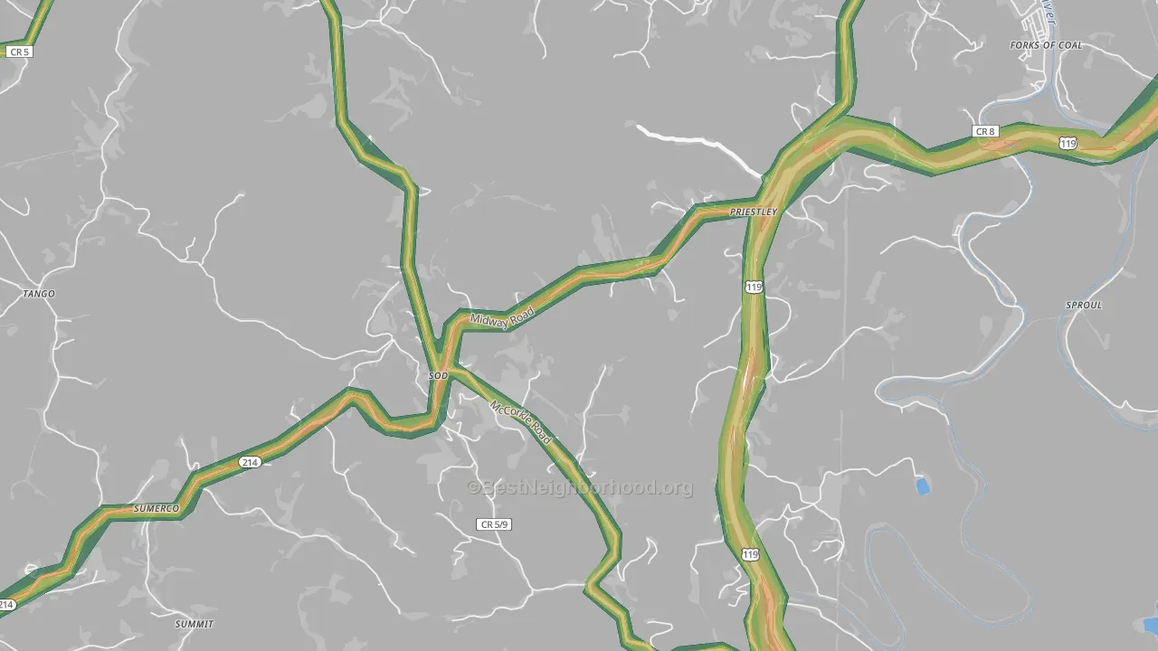 Priestley, WV Map of Noise Levels in Priestley