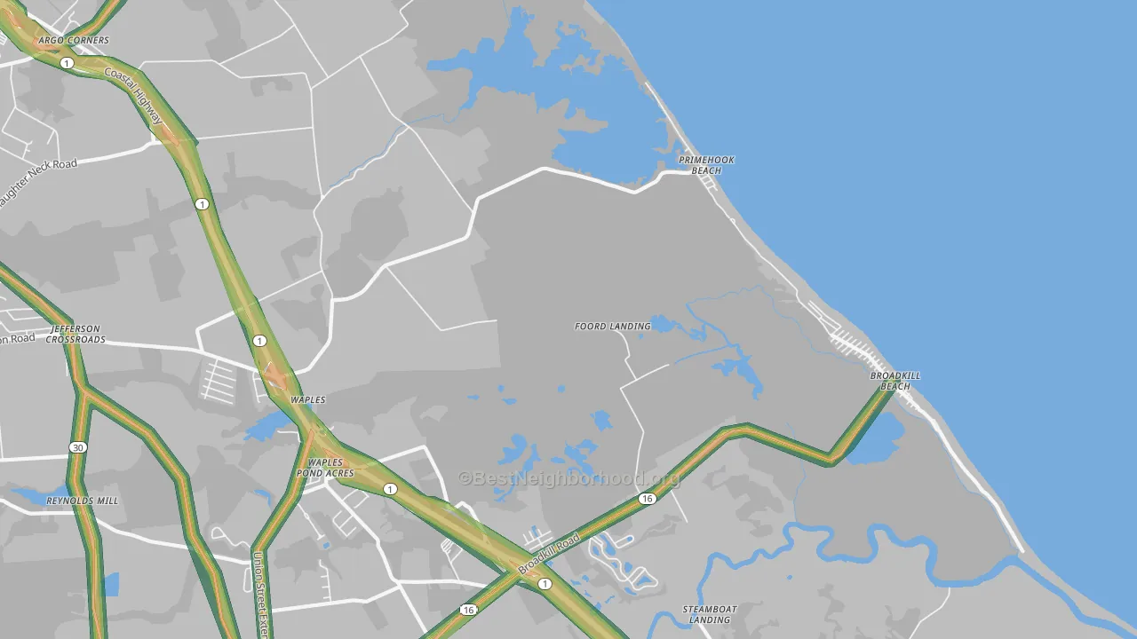 Primehook Beach, DE Map of Noise Levels in Primehook Beach