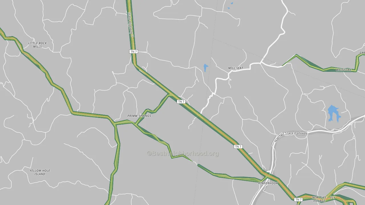 Primm Springs, TN Map of Noise Levels in Primm Springs