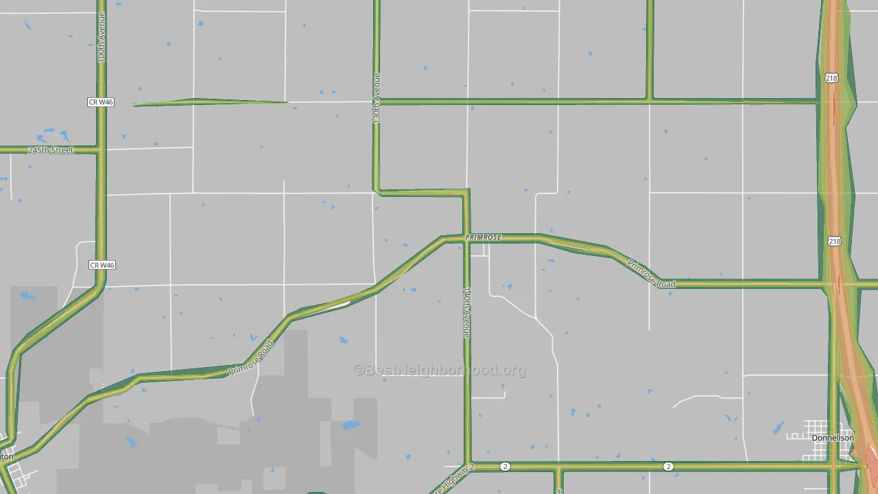 Primrose, IA Map of Noise Levels in Primrose