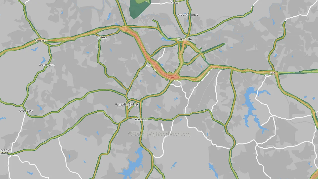 Prince Edward County, VA Map of Noise Levels in Prince Edward County