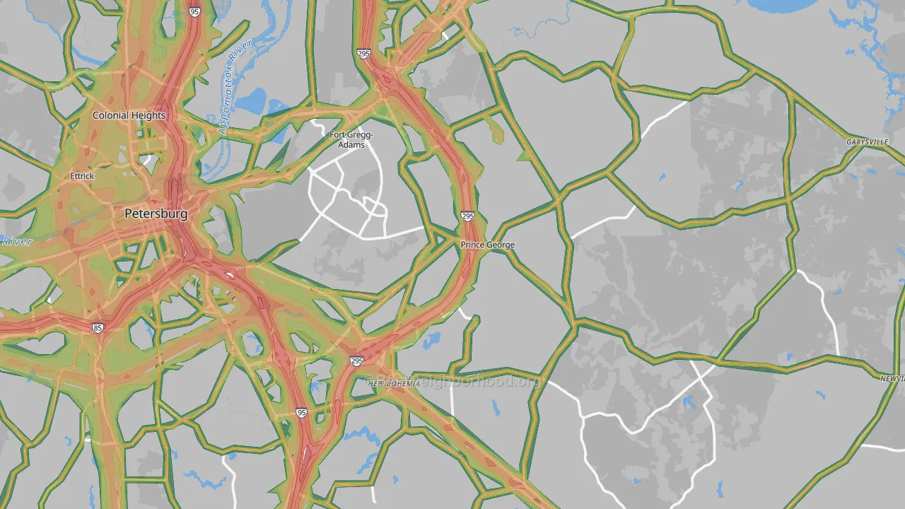 Prince George County, VA Map of Noise Levels in Prince George County