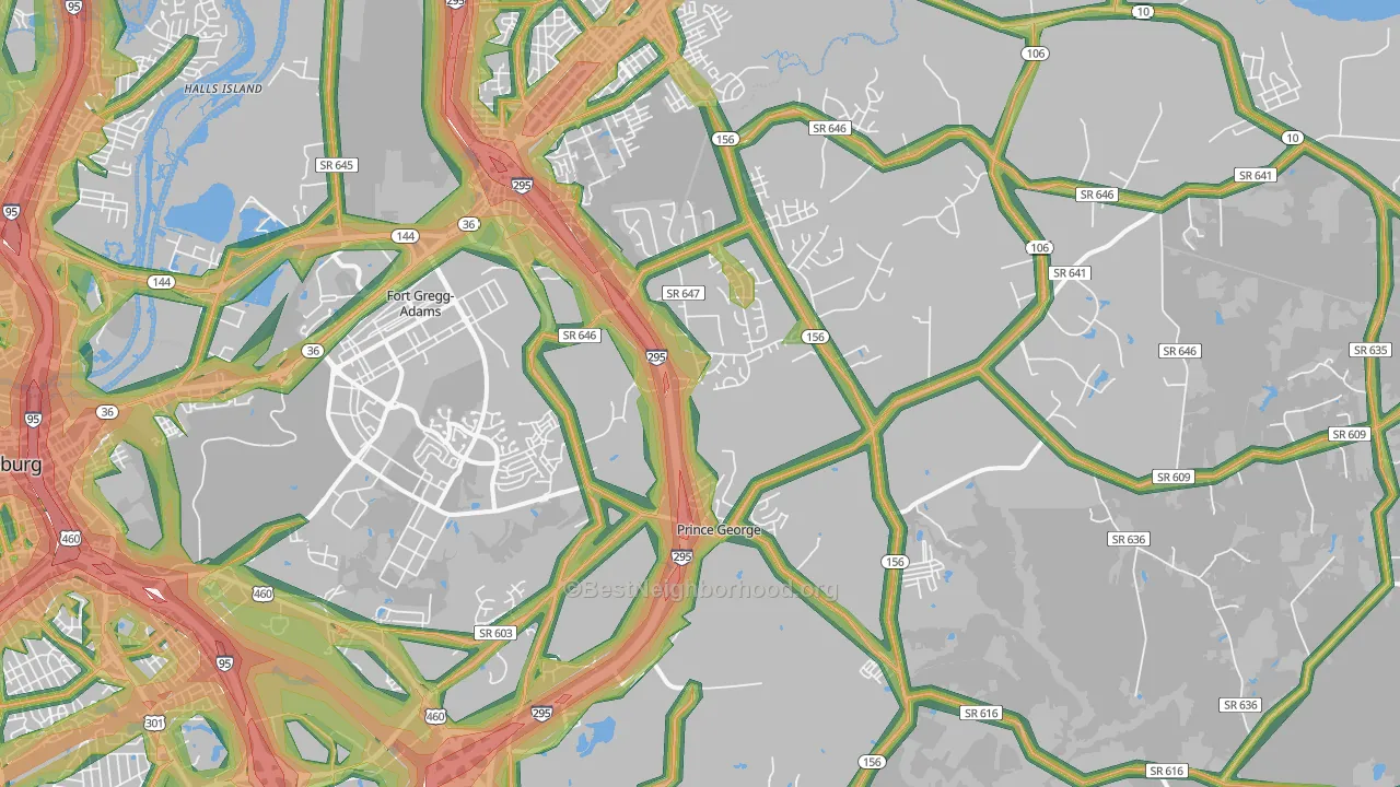 Prince George, VA Map of Noise Levels in Prince George