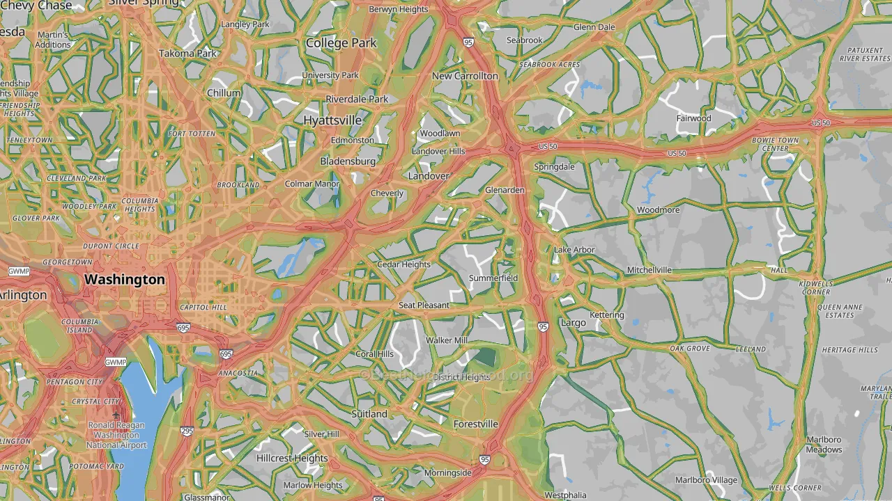 Prince George's County, MD Map of Noise Levels in Prince George's County