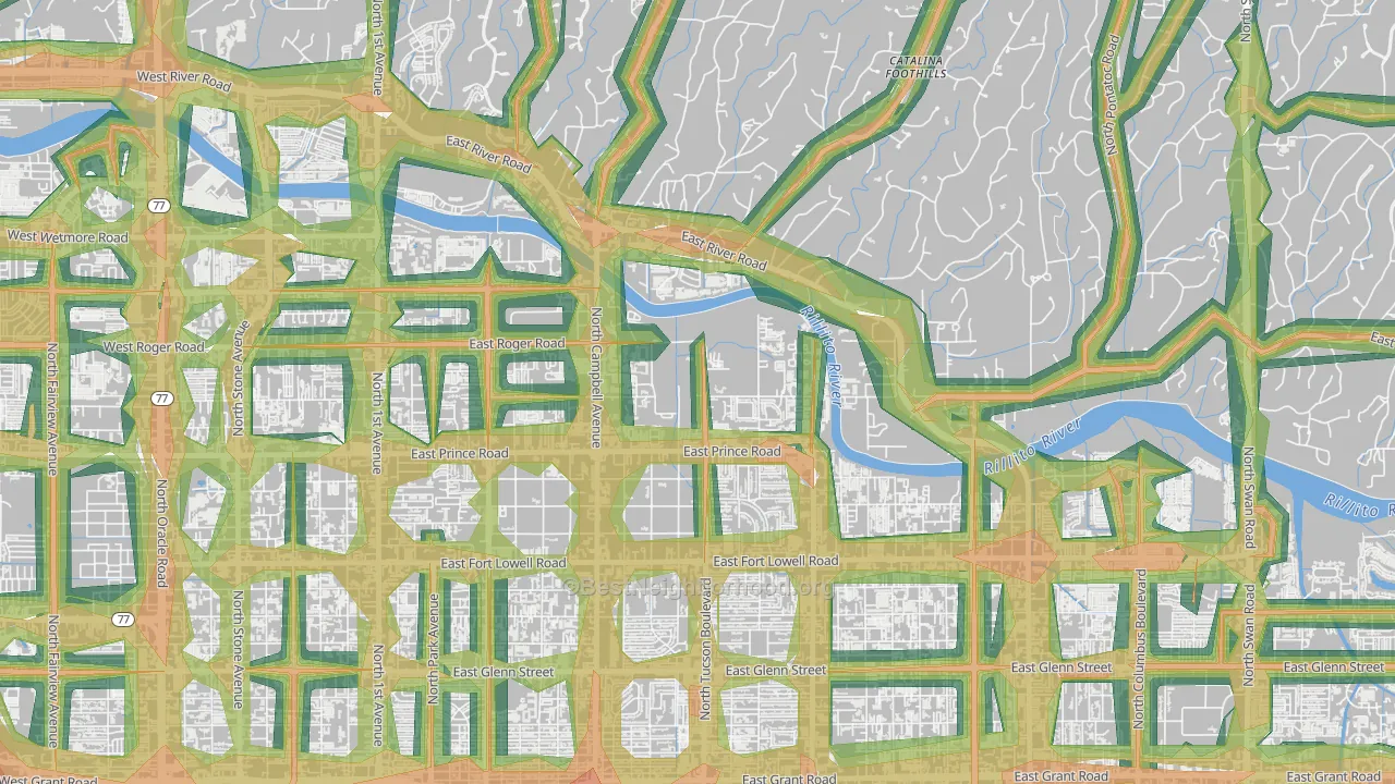 Prince Tucson, Tucson, AZ Map of Noise Levels in Prince Tucson